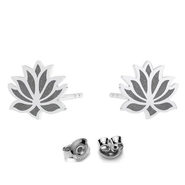 Lotus Blossom Silver Stud Earrings on white background, sterling silver stud earrings from Ireland