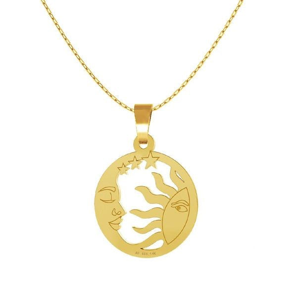 Solid Gold Sun, Moon & Stars Disc Necklace - Personalised Sterling Silver Jewellery Ireland. Birthstone necklace. Shop Local Ireland - Ireland