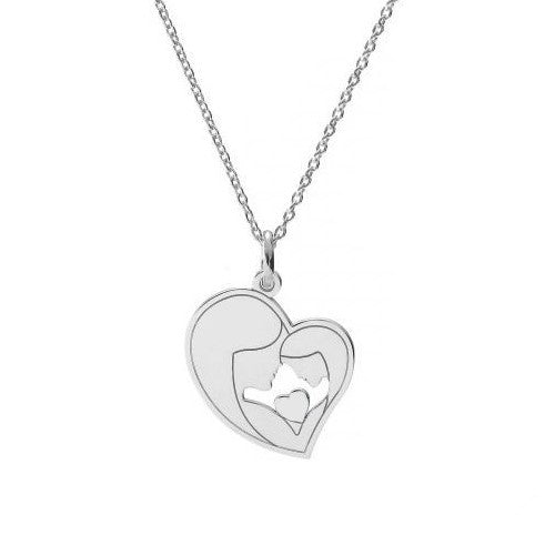 Silver You Are My Heart Necklace with Mother and Daughter Pendant