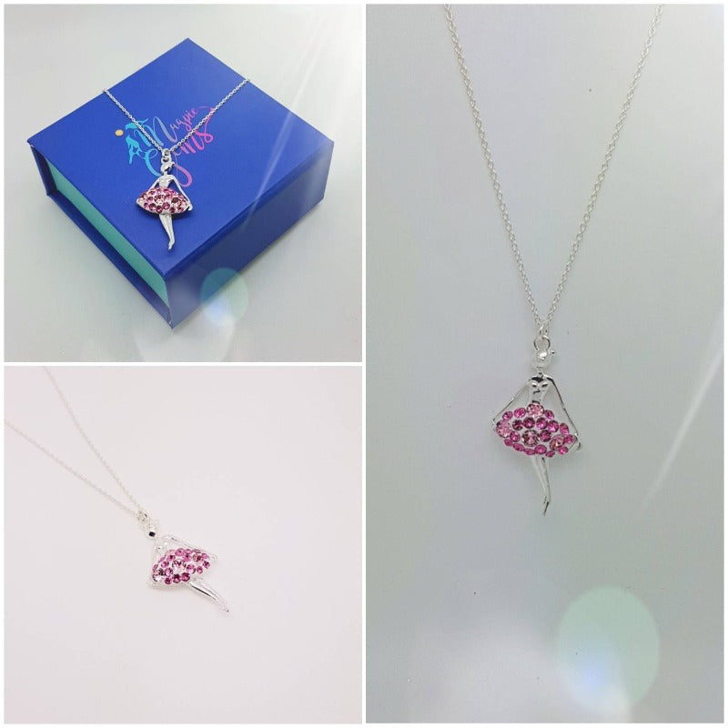 Pink Pave Fairy Ballerina Necklace, [product type], - Personalised Silver Jewellery Ireland by Magpie Gems