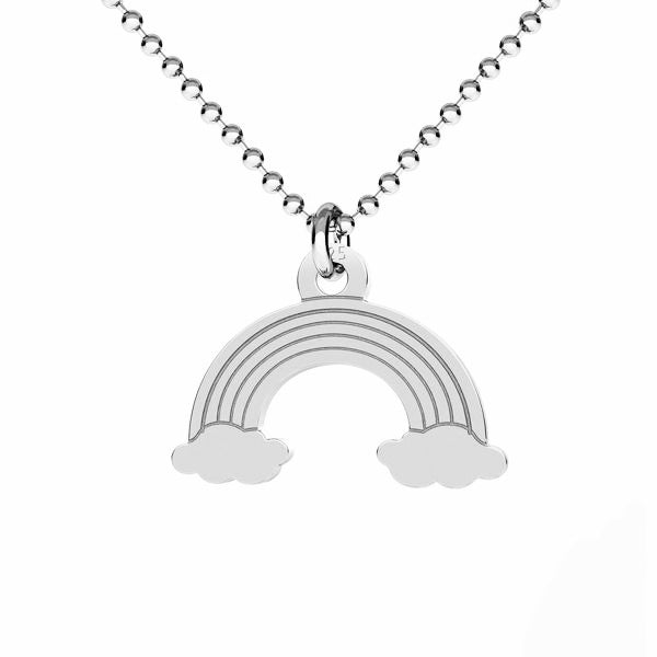 A sterling silver necklace with a rainbow pendant that symbolizes hope and positivity, made in Ireland.