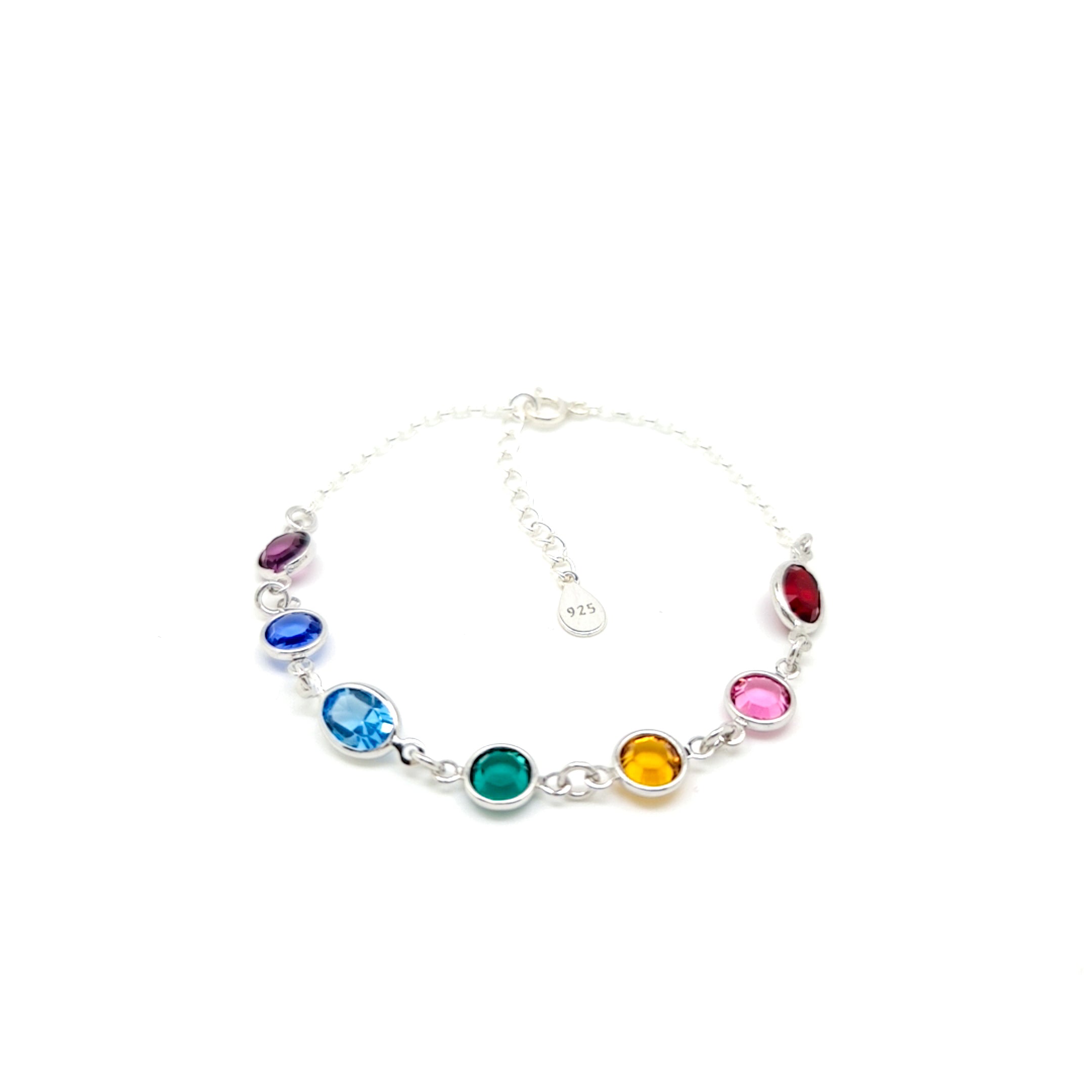 Family Birthstone Link Bracelet in Sterling Silver