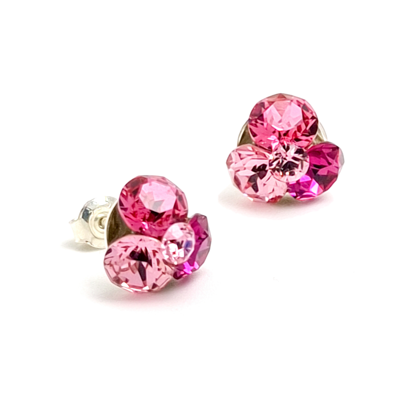 Shades of pink Crystal Fusions stud earrings, [product type], - Personalised Silver Jewellery Ireland by Magpie Gems