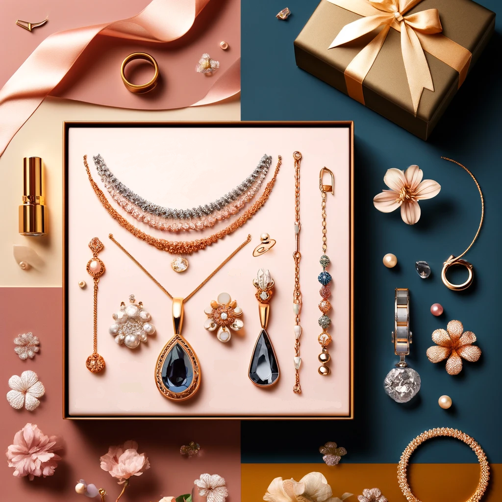 Gift ideas for women in Ireland, featuring beautiful jewellery pieces such as necklaces, earrings, rings, and bracelets.