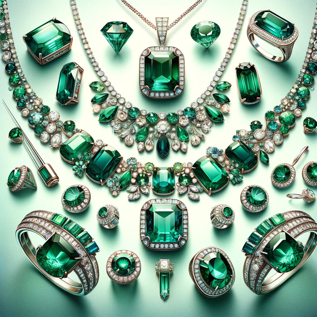May Birthstone Jewellery by Magpie Gems featuring Austrian Crystal Emerald stones.