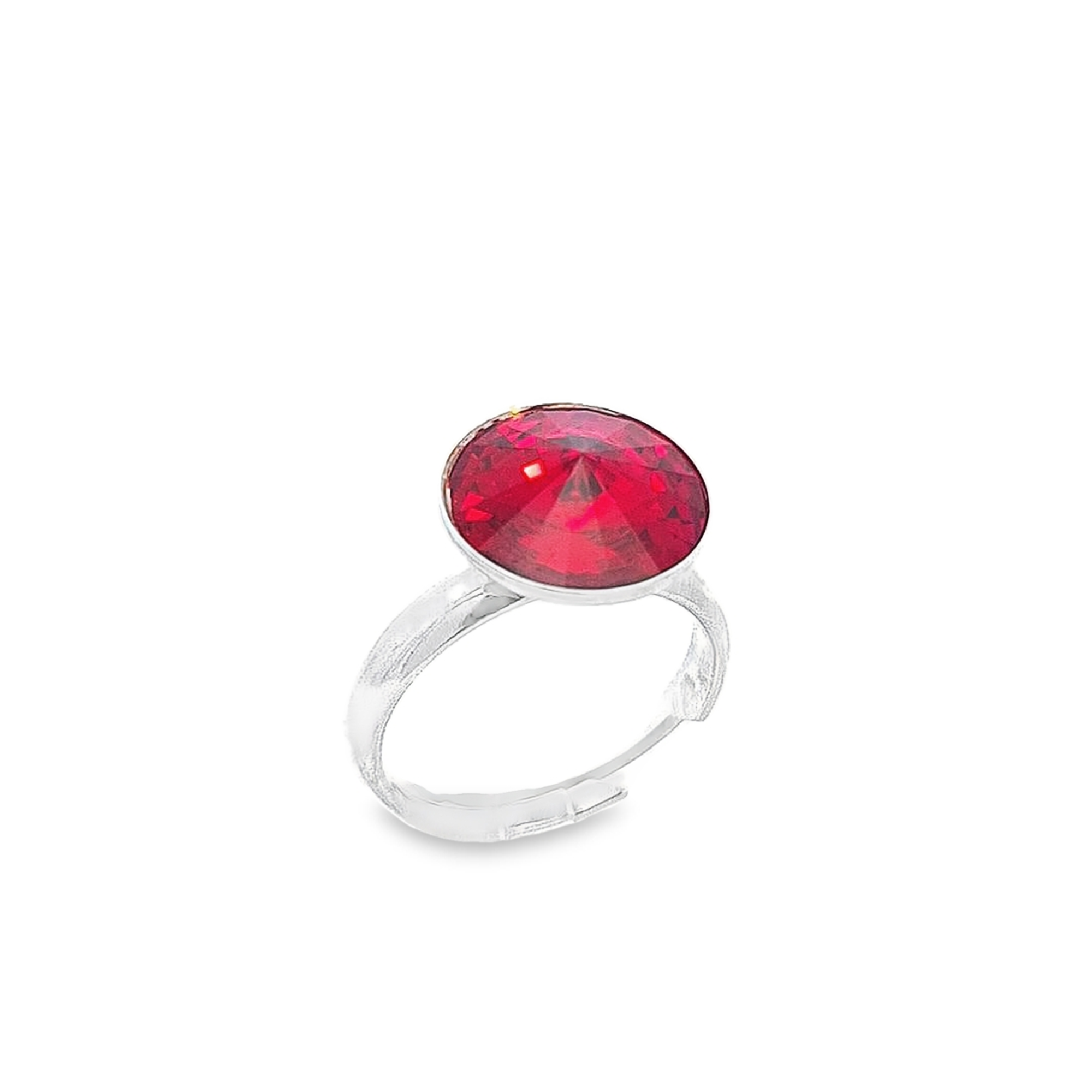 12mm Round Rivoli Solitaire Ring in Sterling Silver - Available in Silver Night, Tanzanite Purple, or Light Siam Red