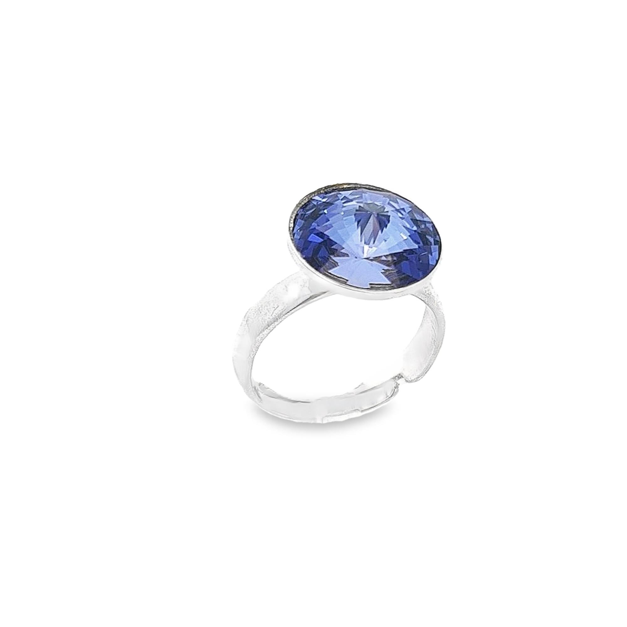 12mm Round Rivoli Solitaire Ring in Sterling Silver - Available in Silver Night, Tanzanite Purple, or Light Siam Red