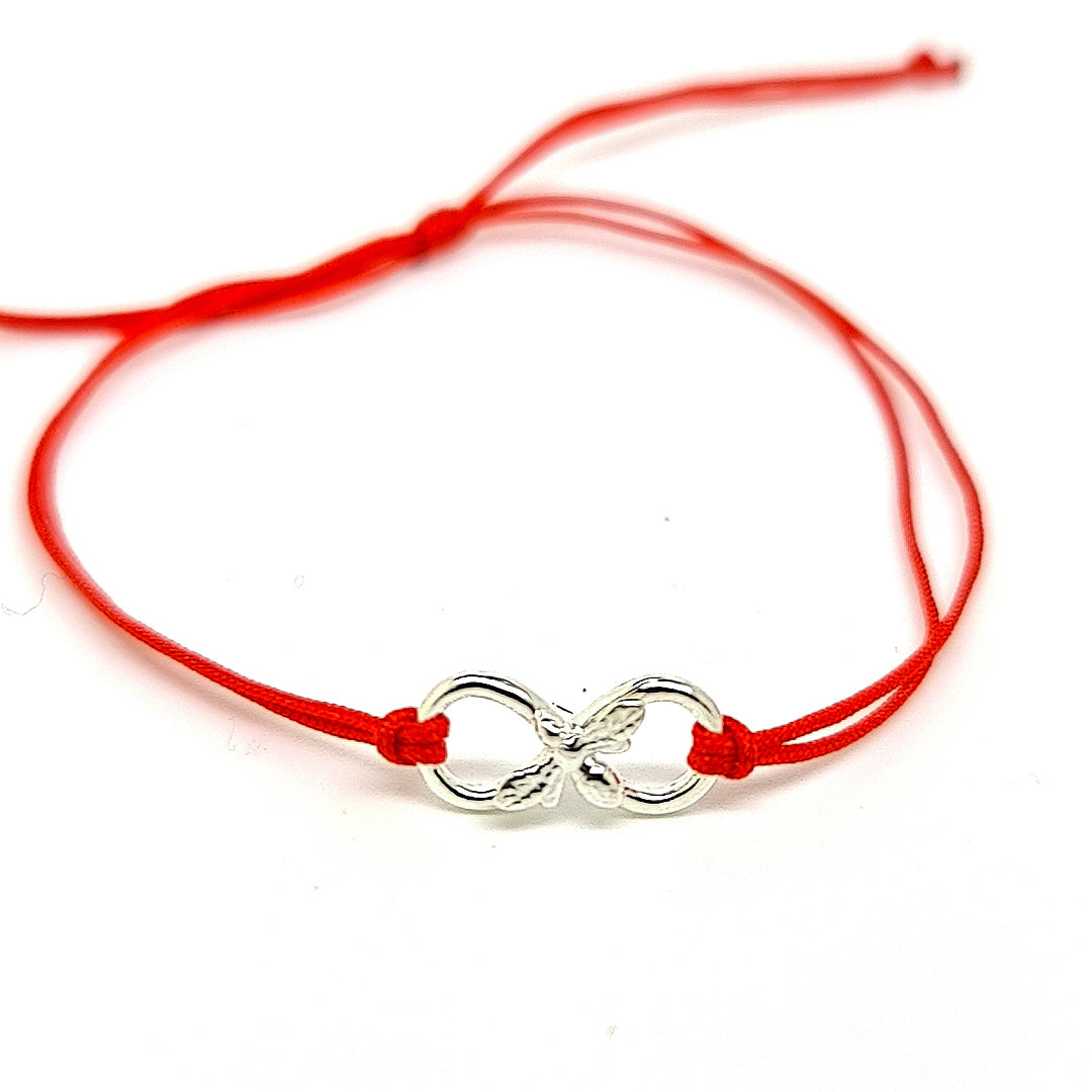 Macramé Cord Bracelet with a Silver Infinity Link in Red