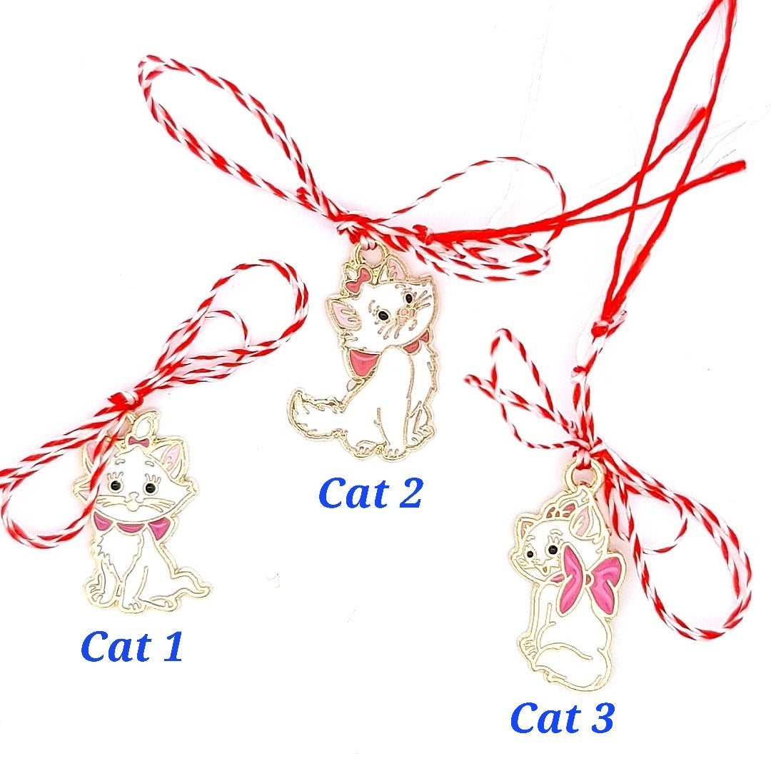 Aristocats Inspired Martisor with White Kitty and Pink Bow, Aristocats Inspired Martisor available in 3 versions of Marie, made in Ireland