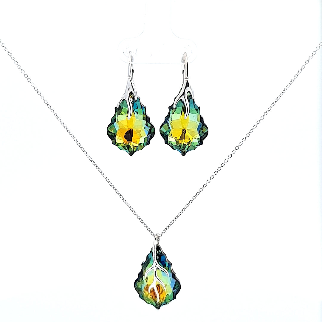 Ensemble de bijoux avec boucles d'oreilles et collier pendentif en cristal baroque