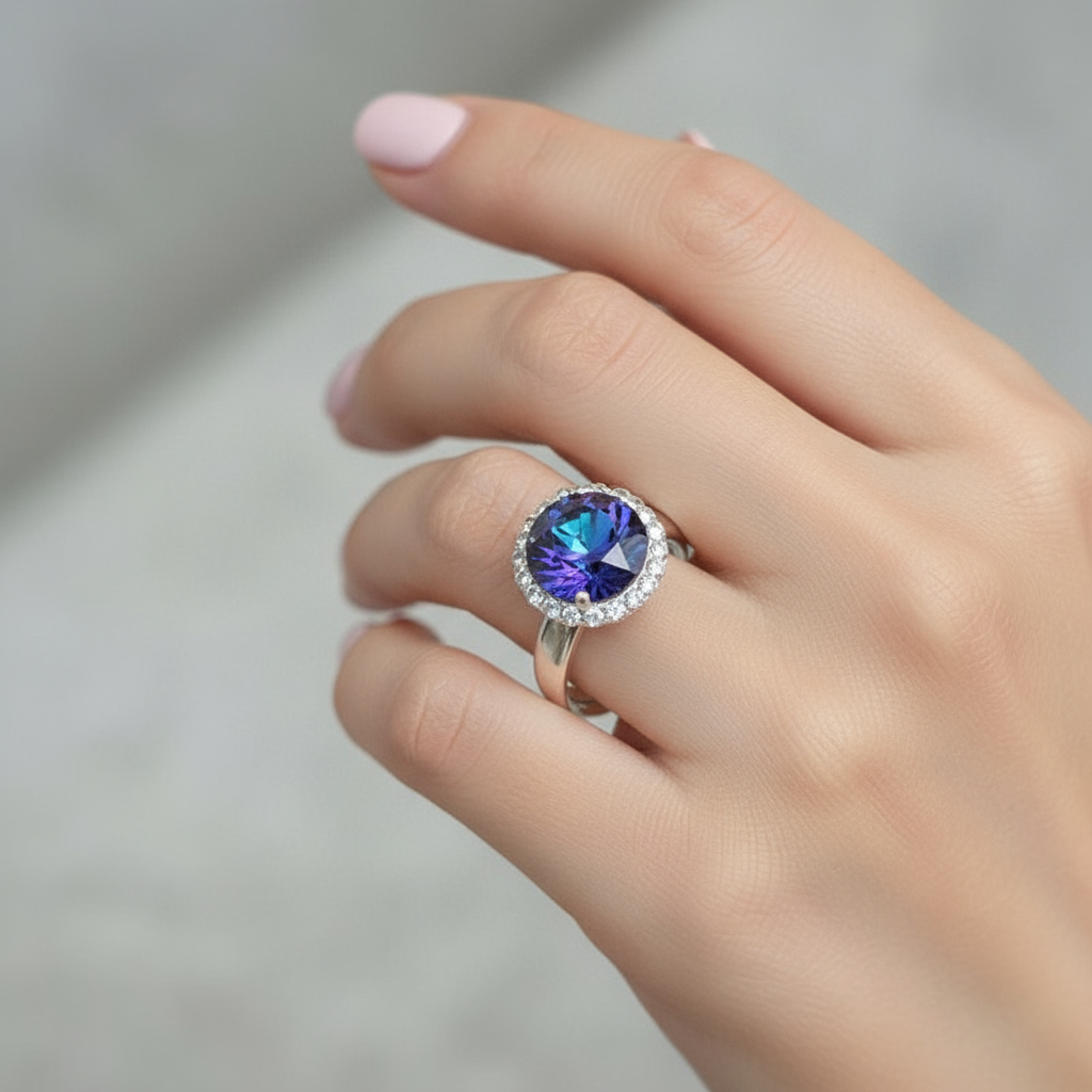 Dazzling Moonlit Heliotrope Halo Ring