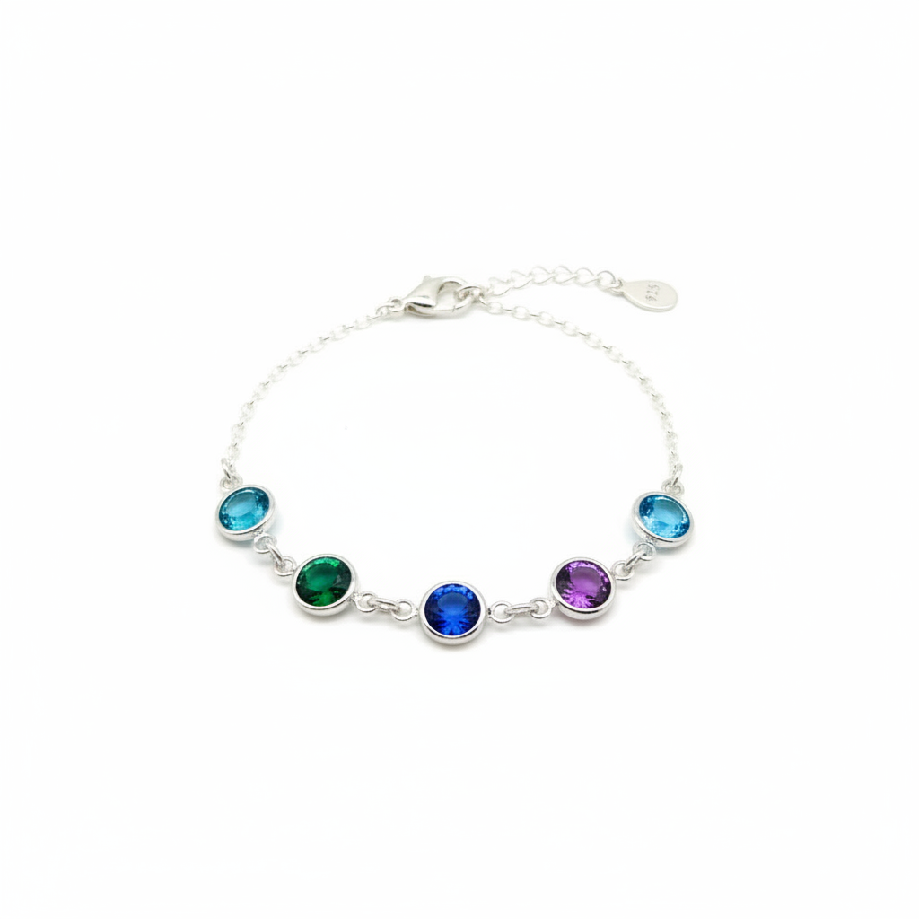 Family Link Bracelet in Sterling Silver with Personalised Birthstones