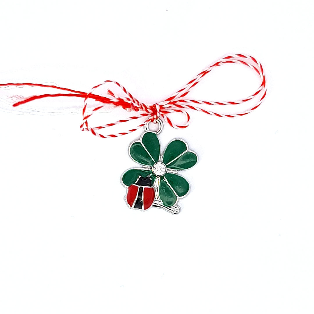 Lucky Clover with Ladybug Martisor on White Background