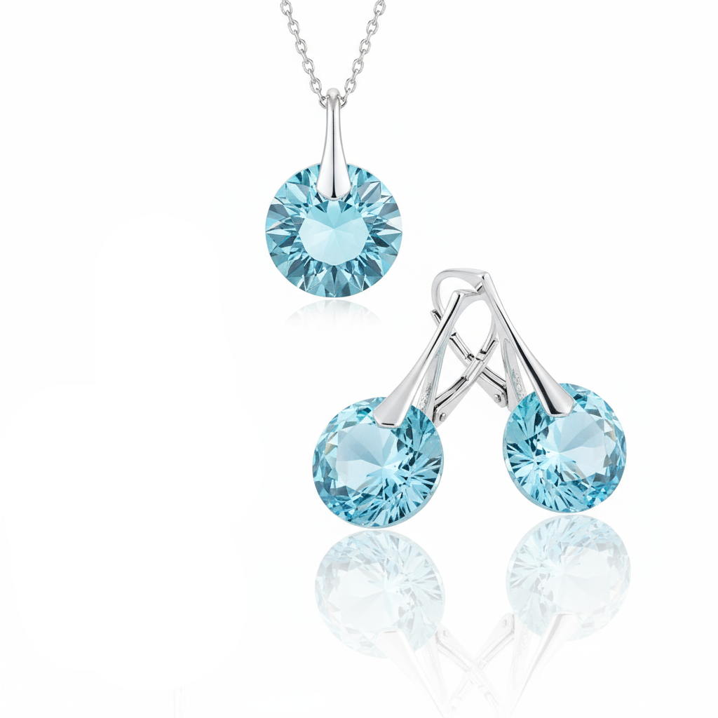 Silver pendants with blue gemstones on a white background