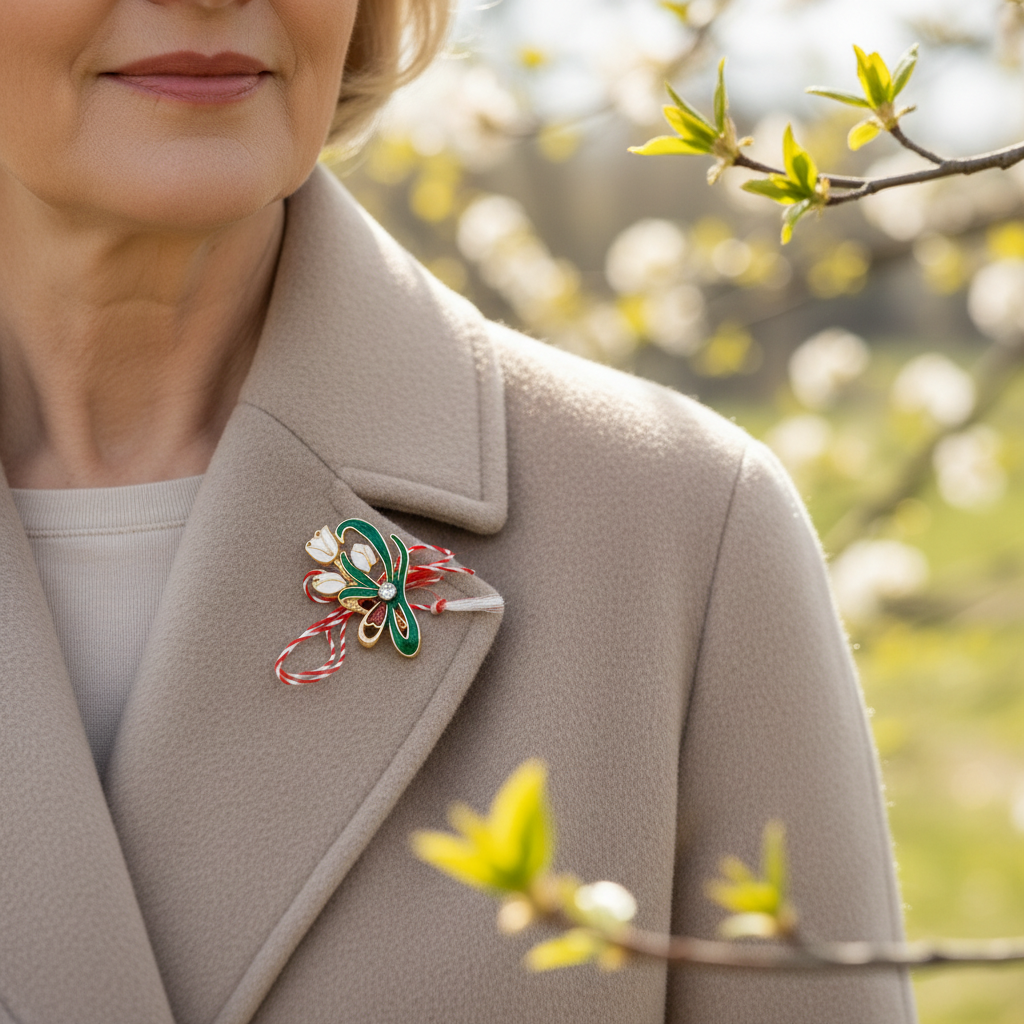 Verdant Snowdrop Cluster Martisor Brooch
