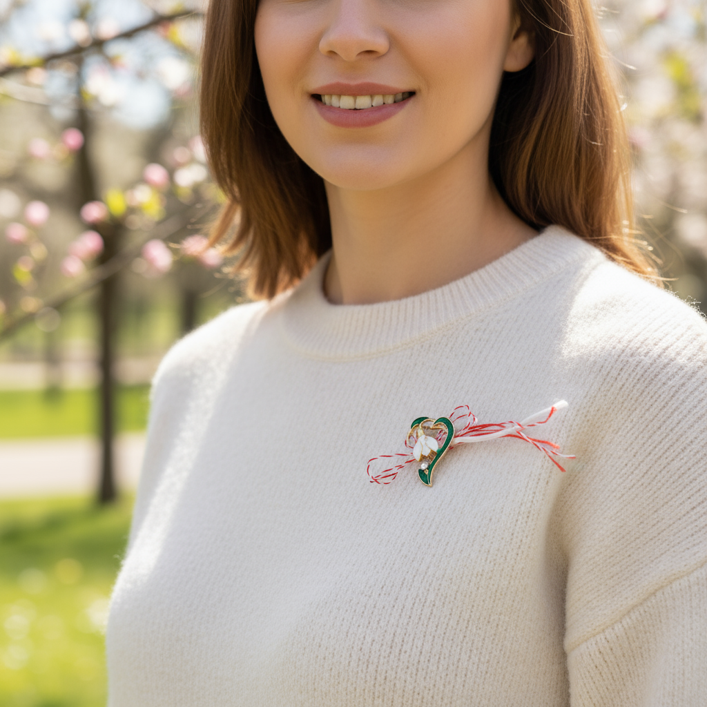 Solitaire Snowdrop Martisor Brooch