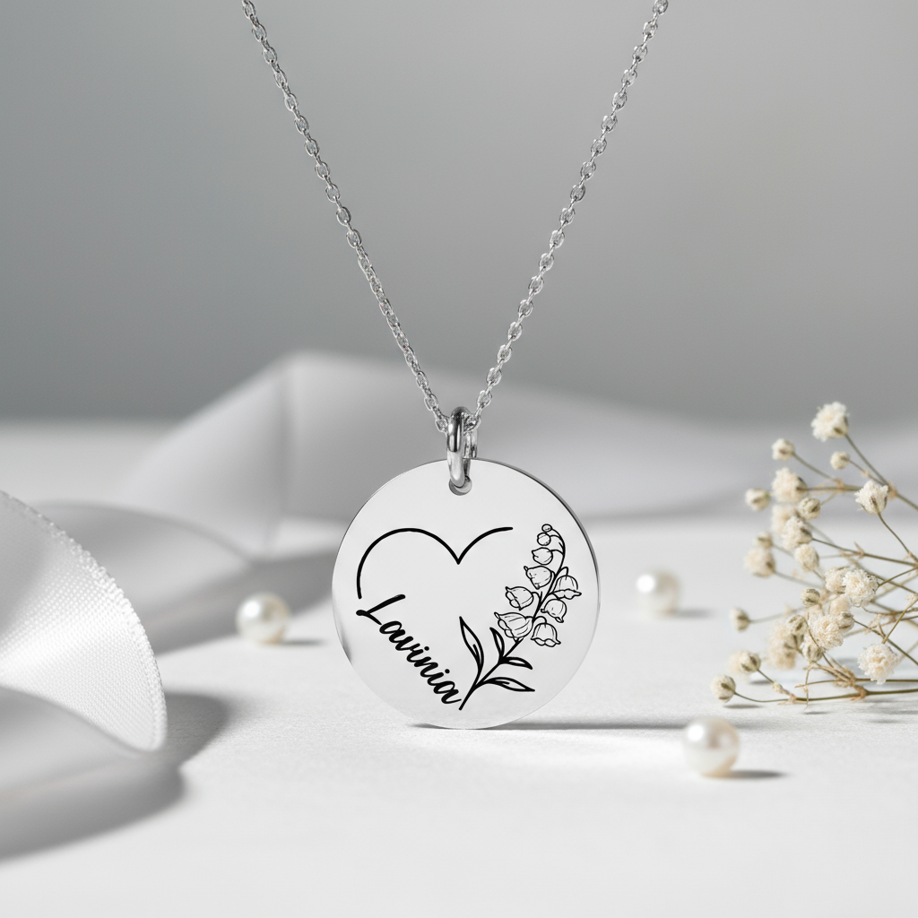 Personalised Birth Flower Name Necklace