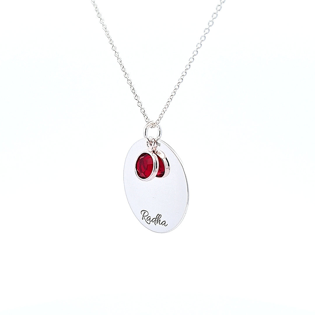 Personalized Disc Necklace with Engraved Name and July Birthstone