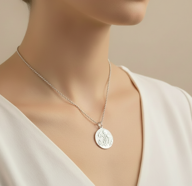 Poppy Engraved Silver Jewellery Set