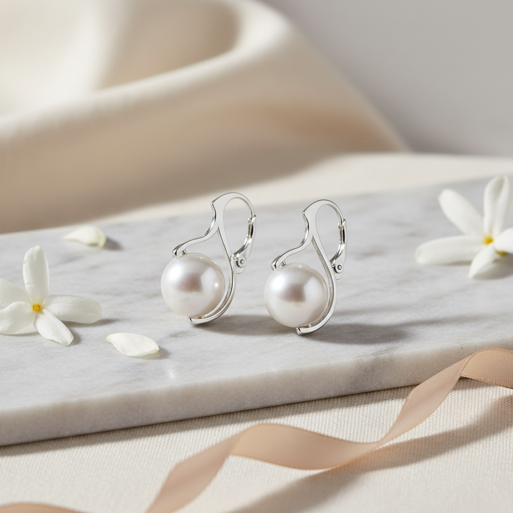 Classic Pearl Drop Earrings | 925 Sterling Silver with Austrian Crystal Pearls