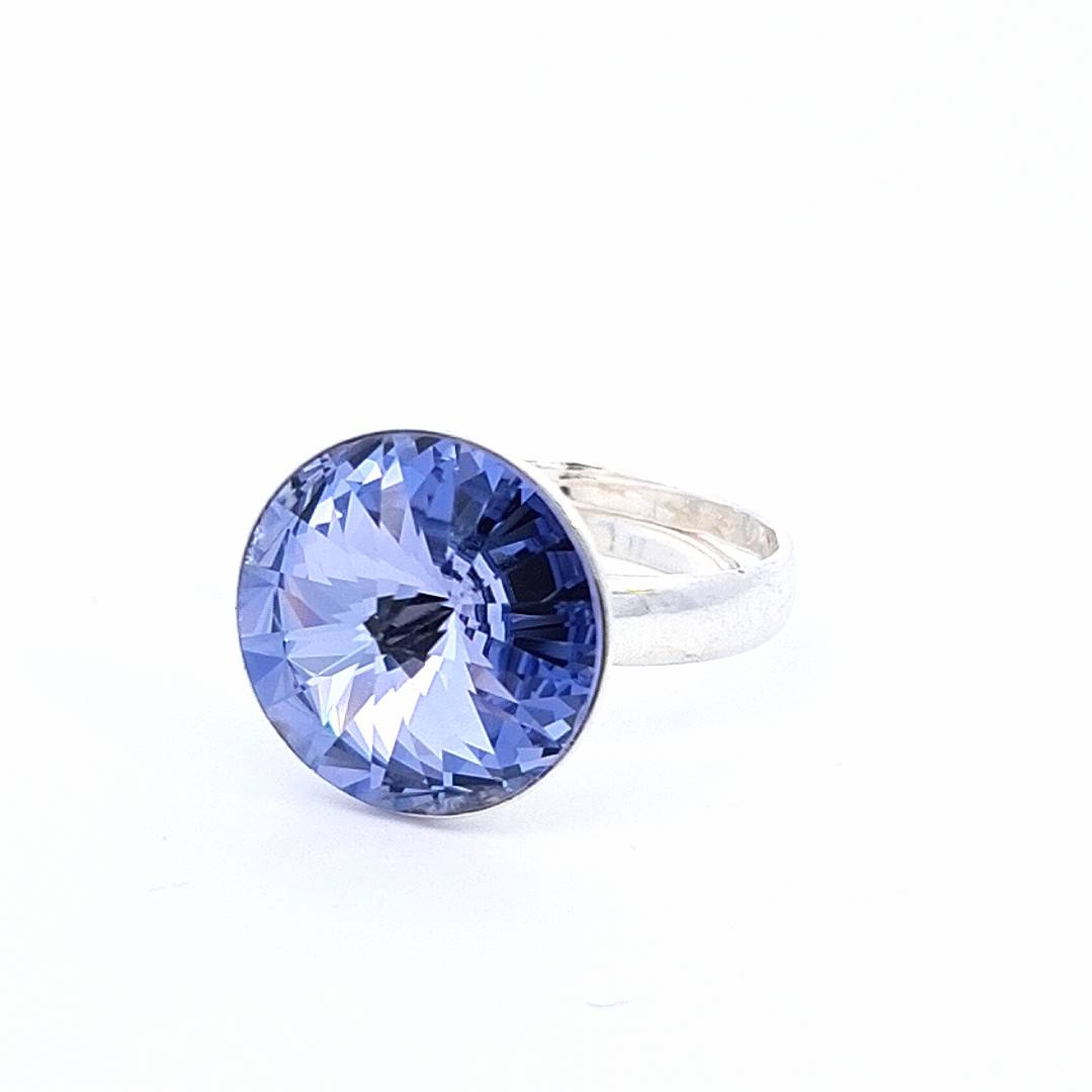 Side View of Spectra Solitaire Ring with Reflective Rivoli Crystal - Magpie Gems Ireland