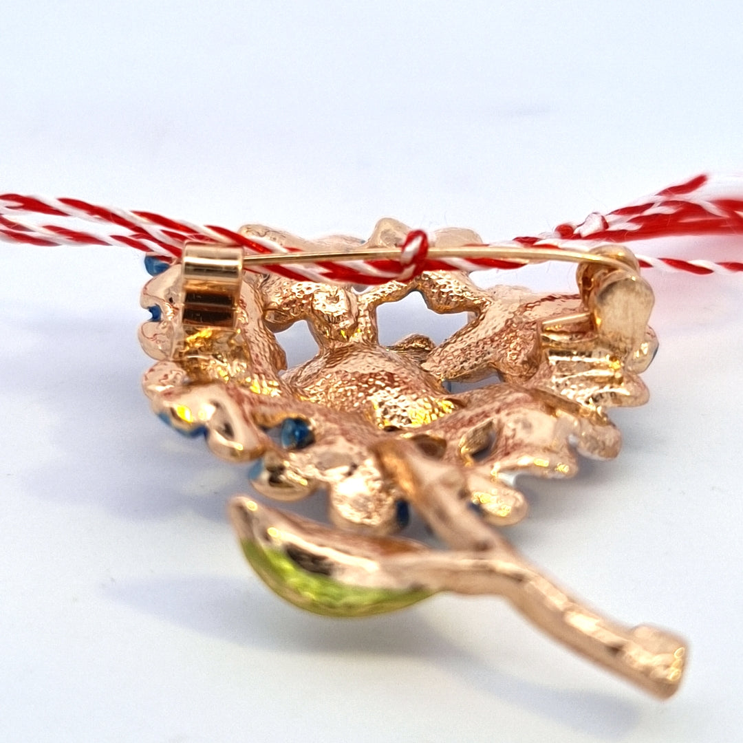 Hydrangea Blossom Martisor Brooch with Red and White Bow – Two Colour Variants