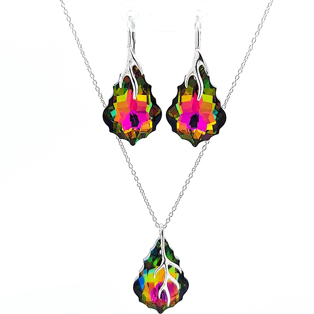 Ensemble de bijoux avec boucles d'oreilles et collier pendentif en cristal baroque