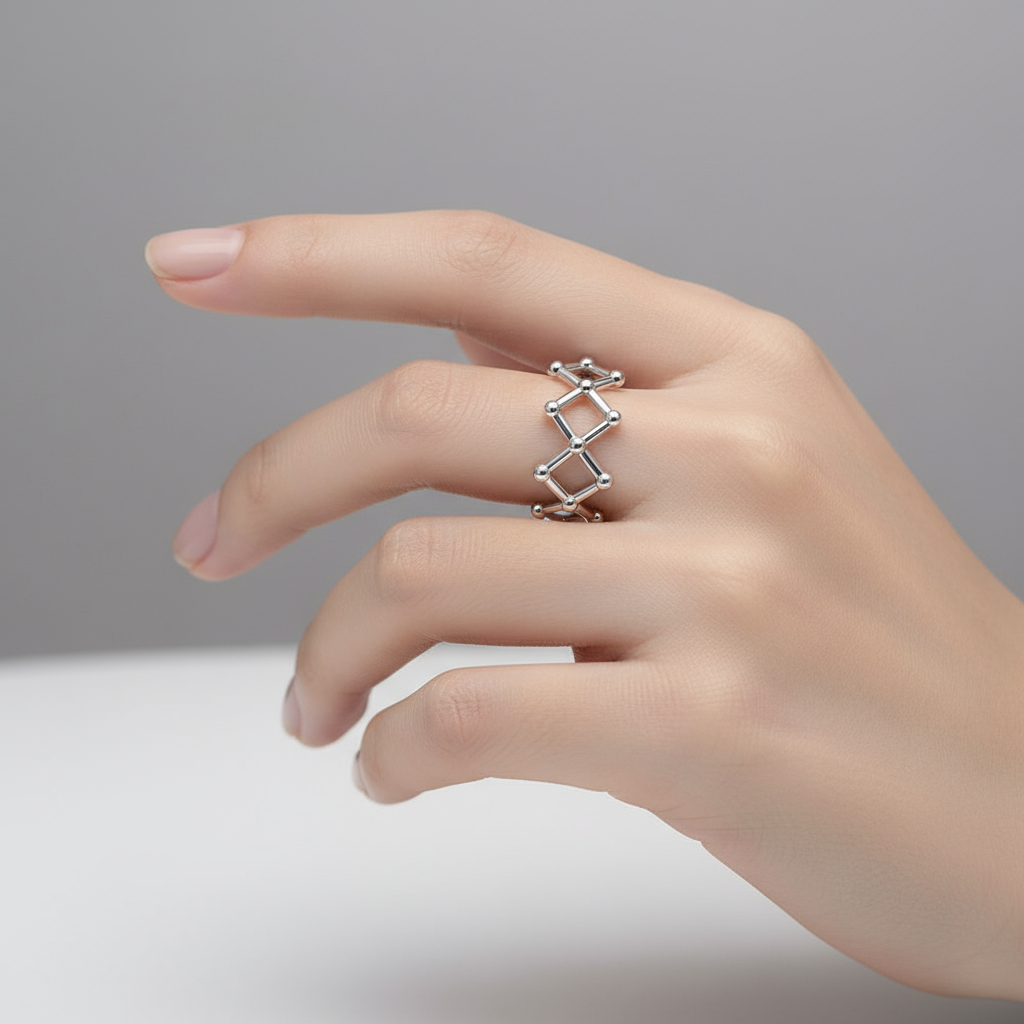 Adjustable Sterling Silver Ring – Molecular Design for Meaningful Connections