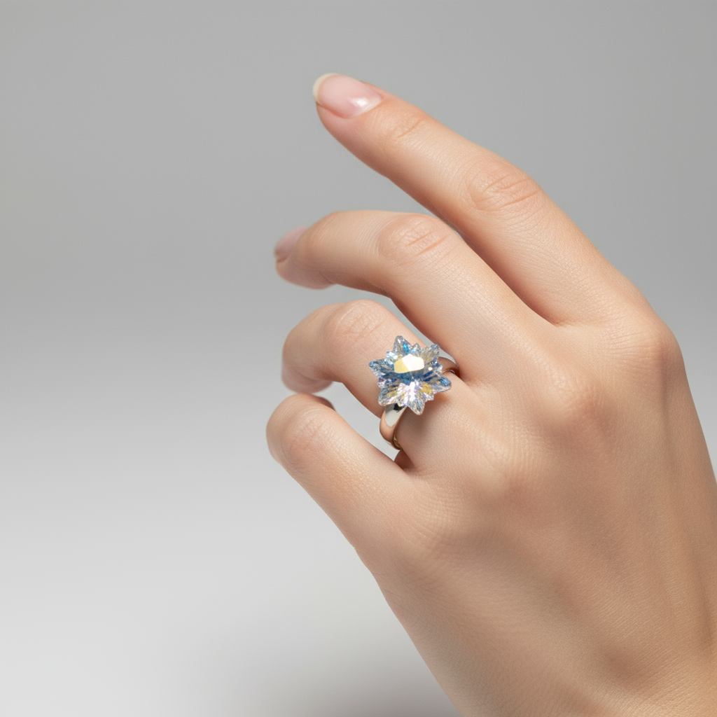 Aurora Borealis Edelweiss Crystal Ring