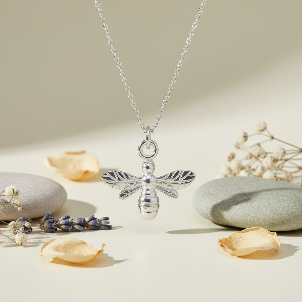 Queen Bee - 925 Sterling Silver Bee Pendant Necklace