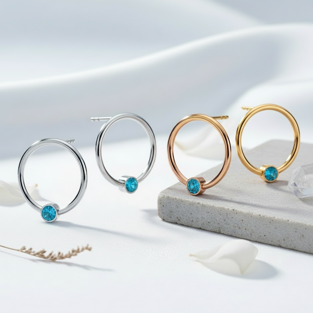Sterling Silver Birthstone Circle Earrings
