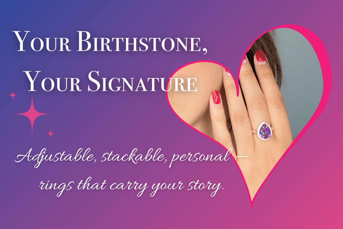Handcrafted birthstone ring in sterling silver, adjustable and stackable – Magpie Gems Ireland