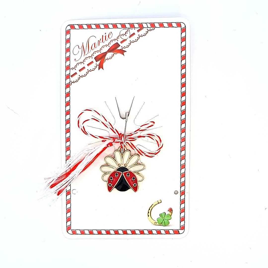 Porte-bonheur coccinelle Martisor en fleurs