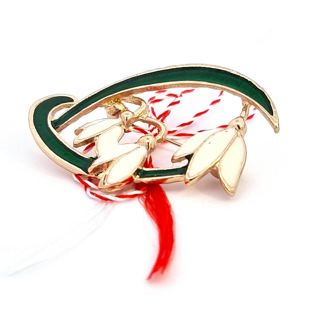 Large "Primavera Whisper" Martisor Brooch with Snowdrops