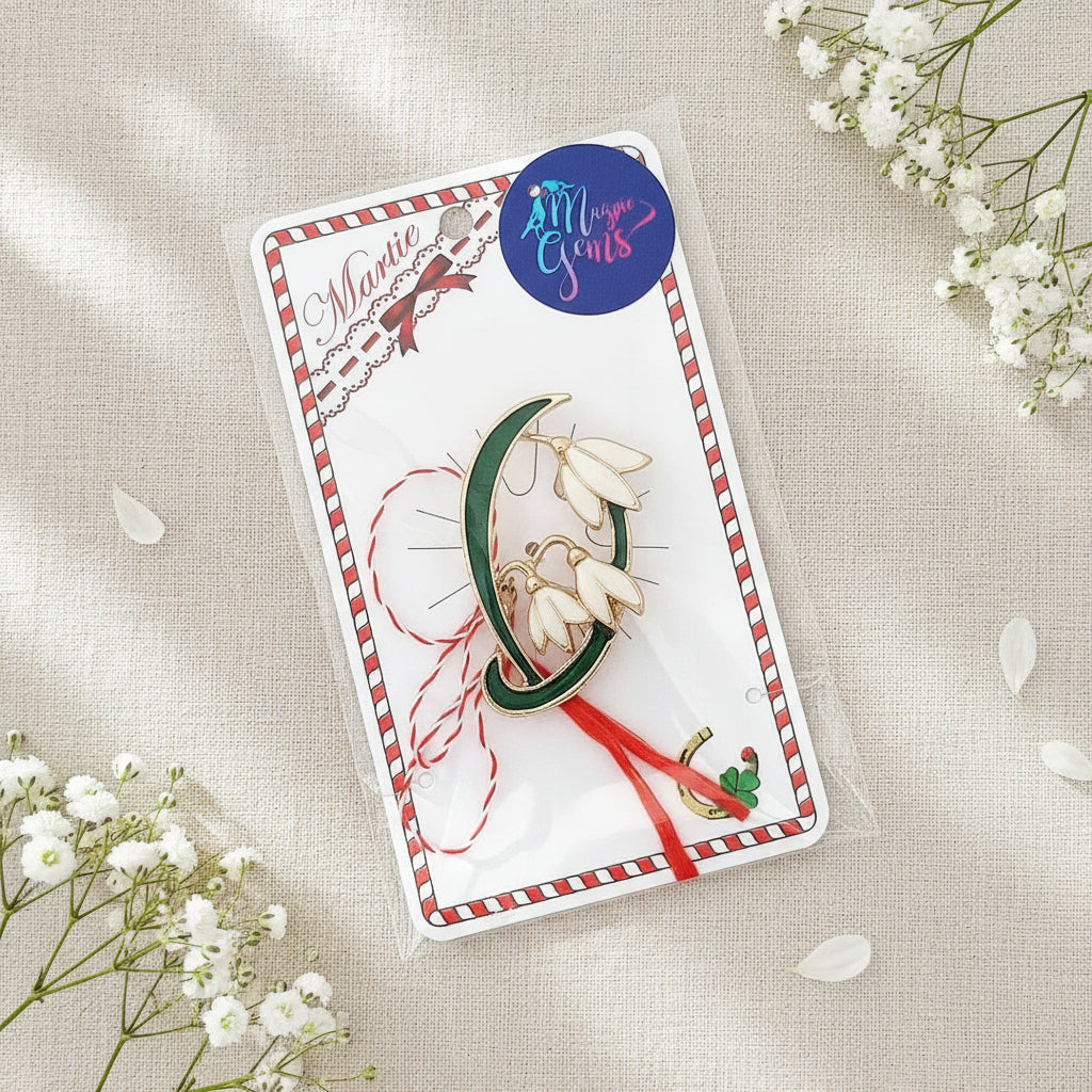 Large "Primavera Whisper" Martisor Brooch with Snowdrops