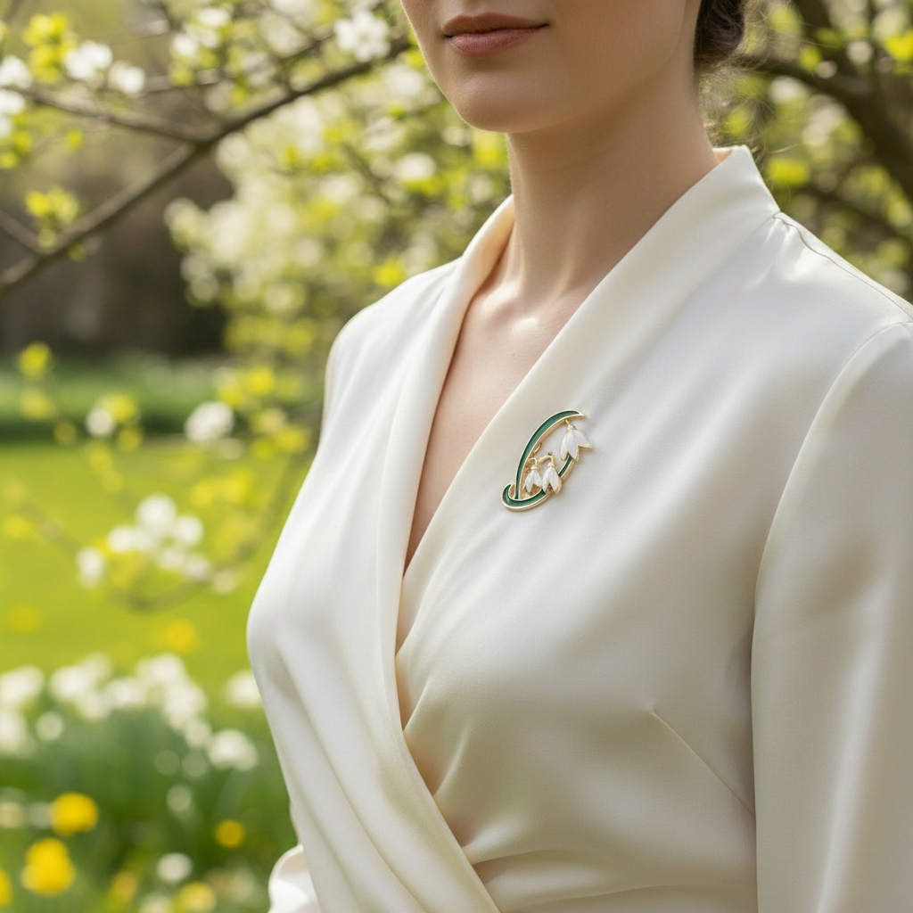 Large "Primavera Whisper" Martisor Brooch with Snowdrops