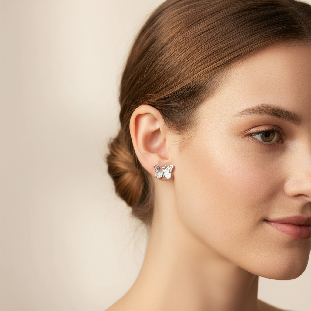 Elegant Wings - Butterfly Stud Earrings in Sterling Silver