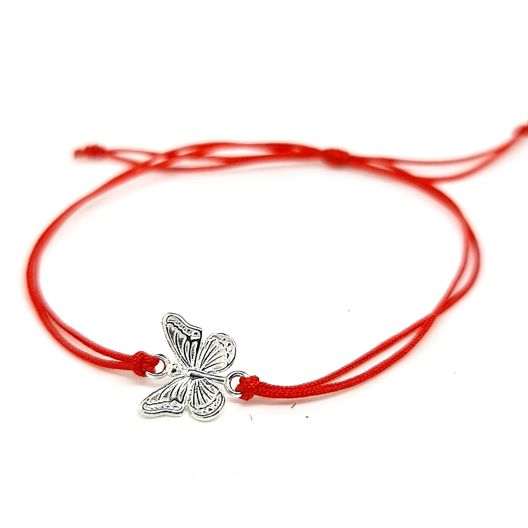 Elegant Wings Butterfly Bracelet - Macrame Style - Red Cord - Slip knot adjustable and stackable