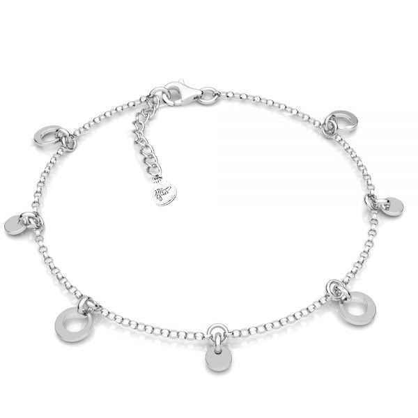 Sterling Silver 925 charm bracelet from Magpie Gems featuring multiple polished tag charms, with detailed clasp and adjustable chain length.