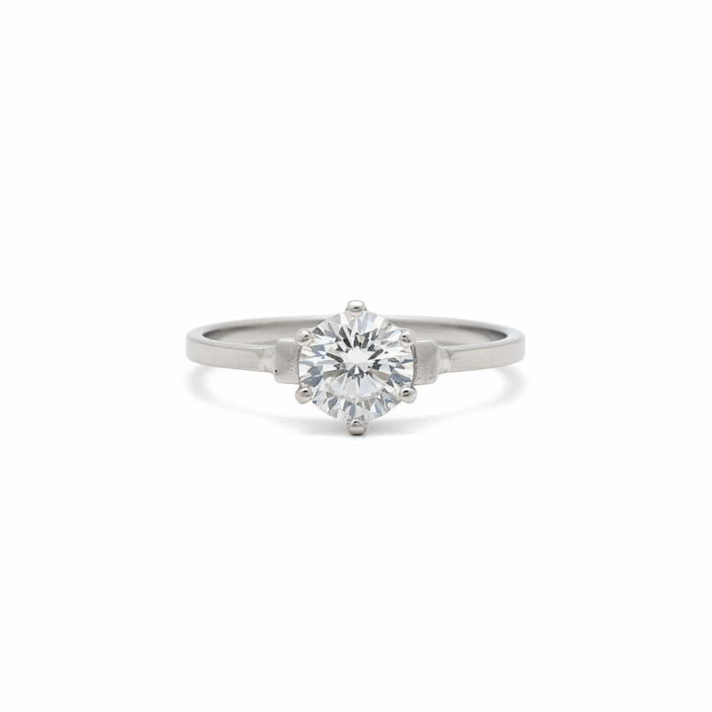 Front view of classic sterling silver solitaire ring with brilliant-cut cubic zirconia, handcrafted in Ireland, perfect for engagement gift.