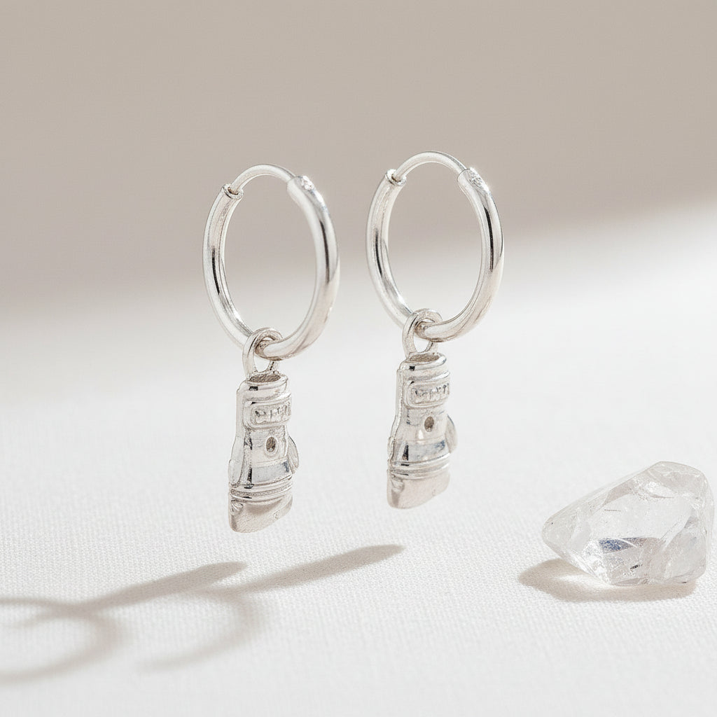 Side View Close-up of MMA Gloves Charm Hoop Earrings