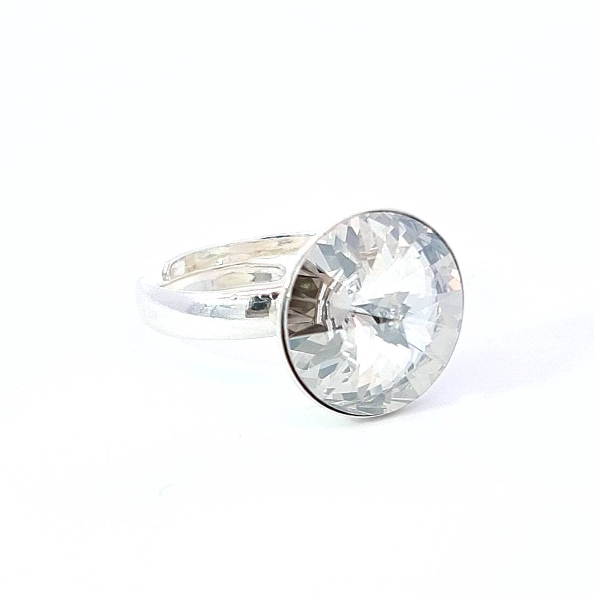 Side View of Spectra Solitaire Ring with Reflective Rivoli Crystal Comet Argent - Magpie Gems Ireland
