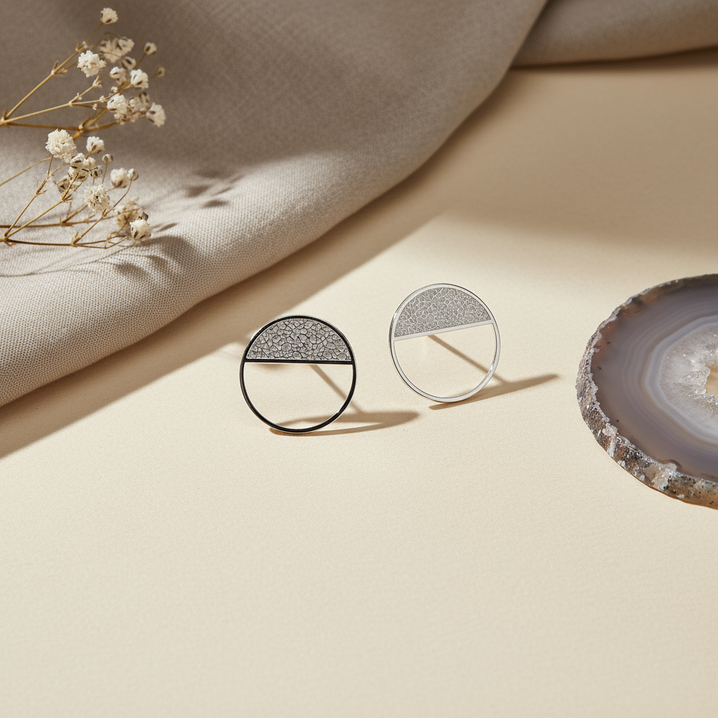 Round Textured Silver Stud Earrings