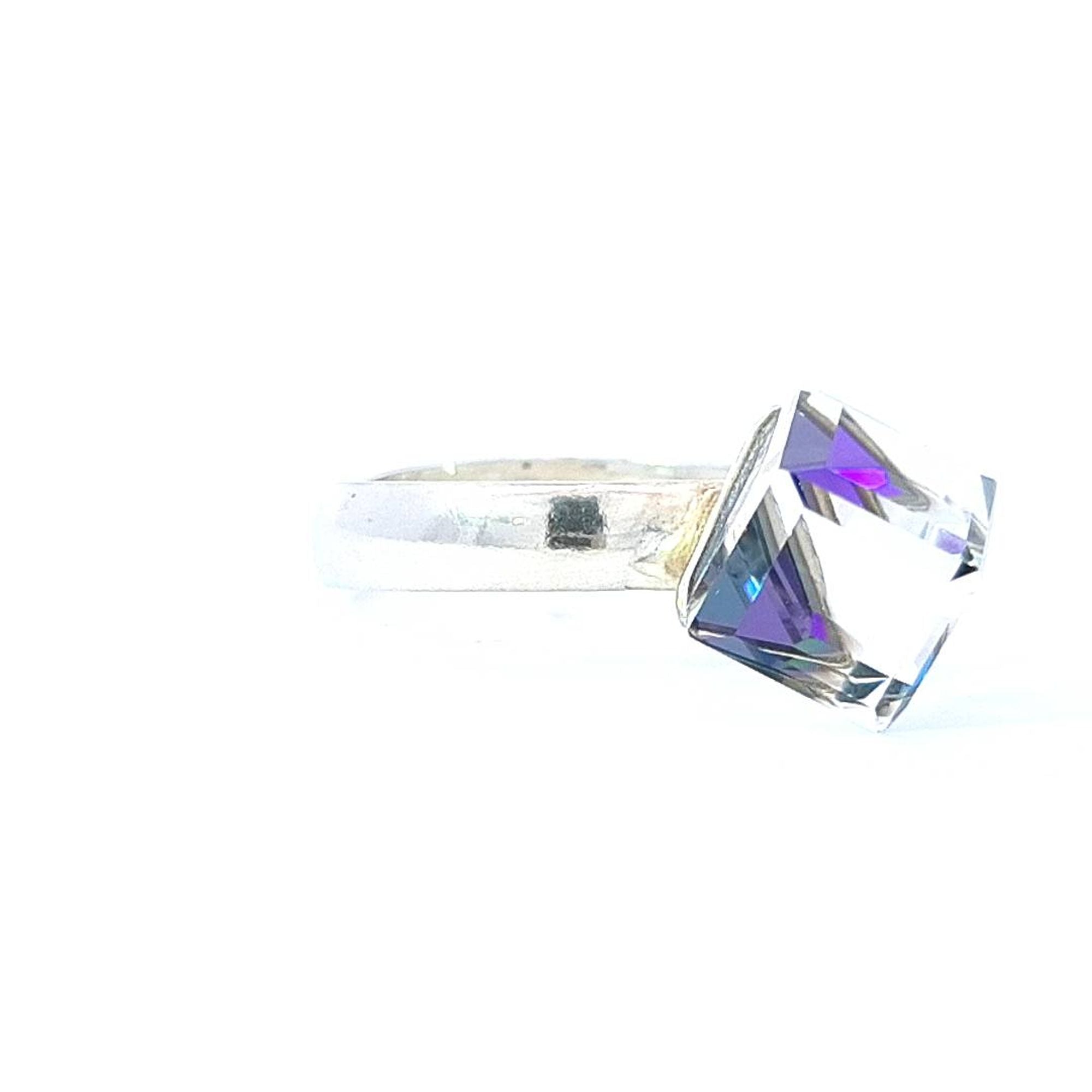 GeoGlimmer Cube Ring in Sterling Silver with a Striking Bermuda Blue Crystal by Magpie Gems