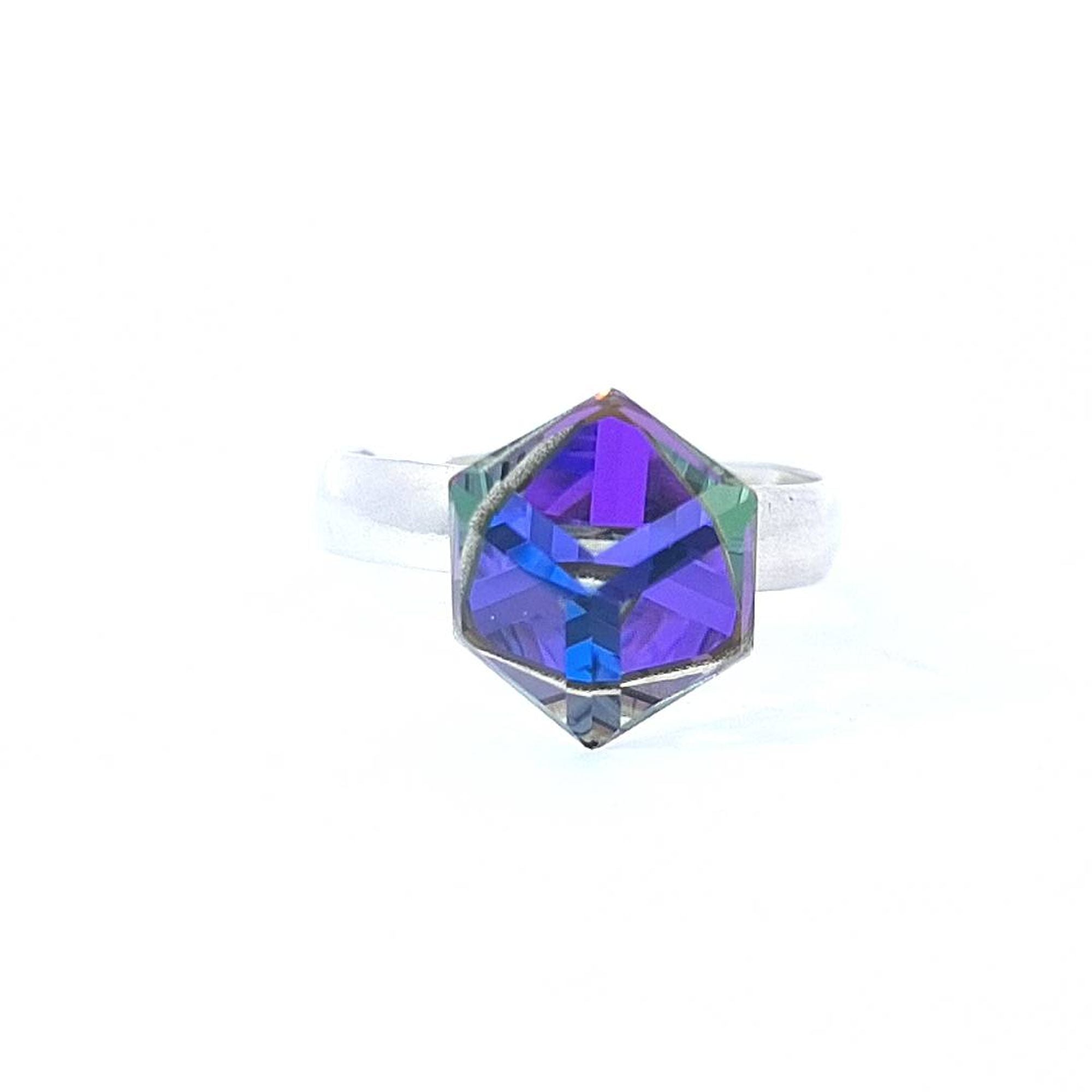 Magpie Gems' GeoGlimmer Cube Ring Featuring a Mystical Heliotrope Purple Crystal