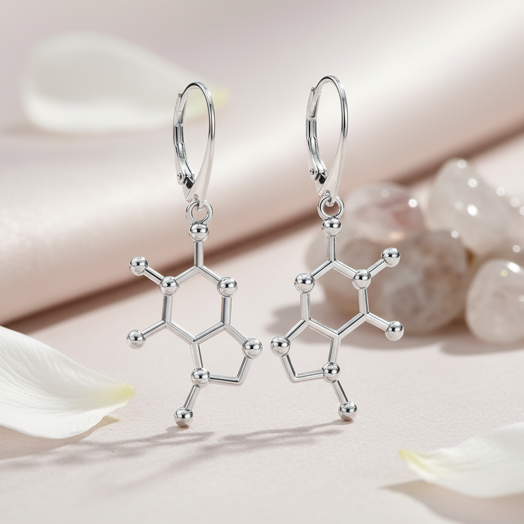 Dainty Chocolate Molecule Pendant Drop Earrings for Chocolate Lovers and Geeks
