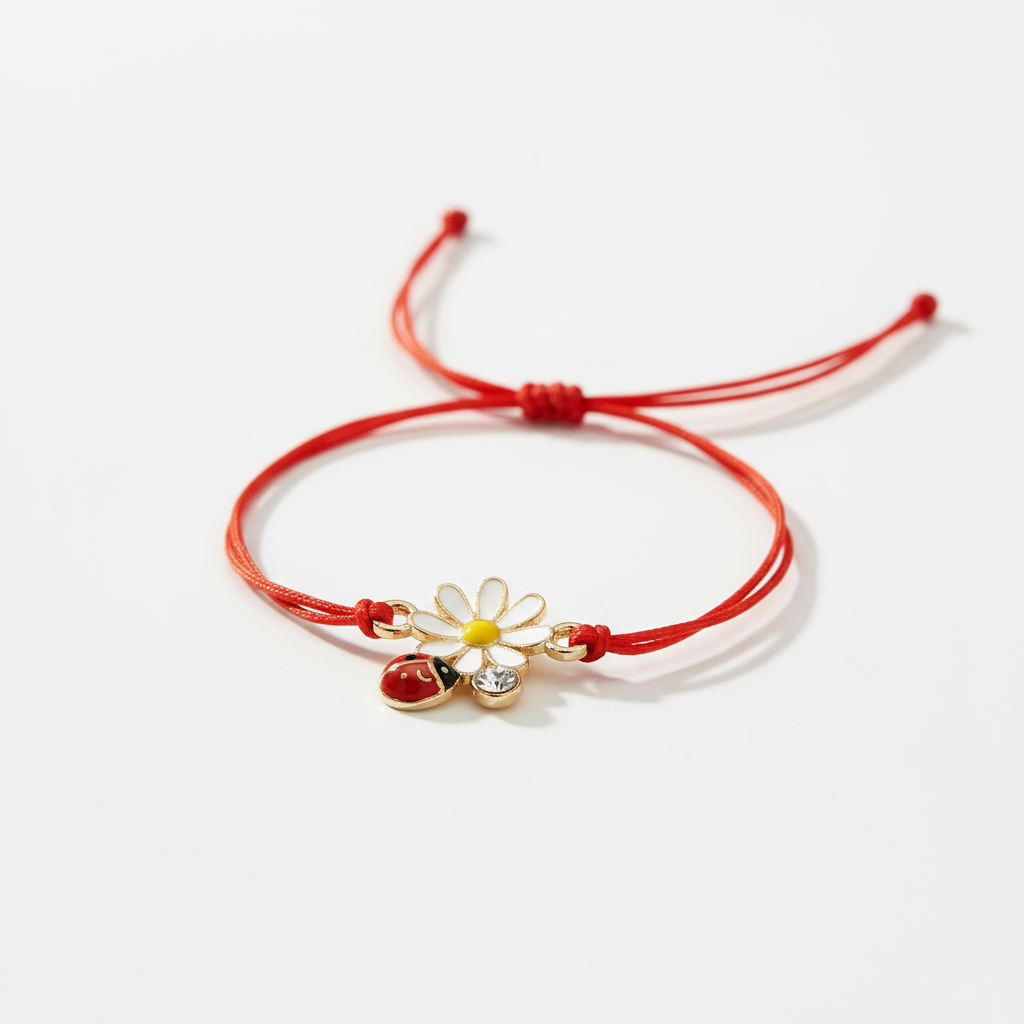 Flower and Ladybird Martisor Bracelet - Silver or Gold