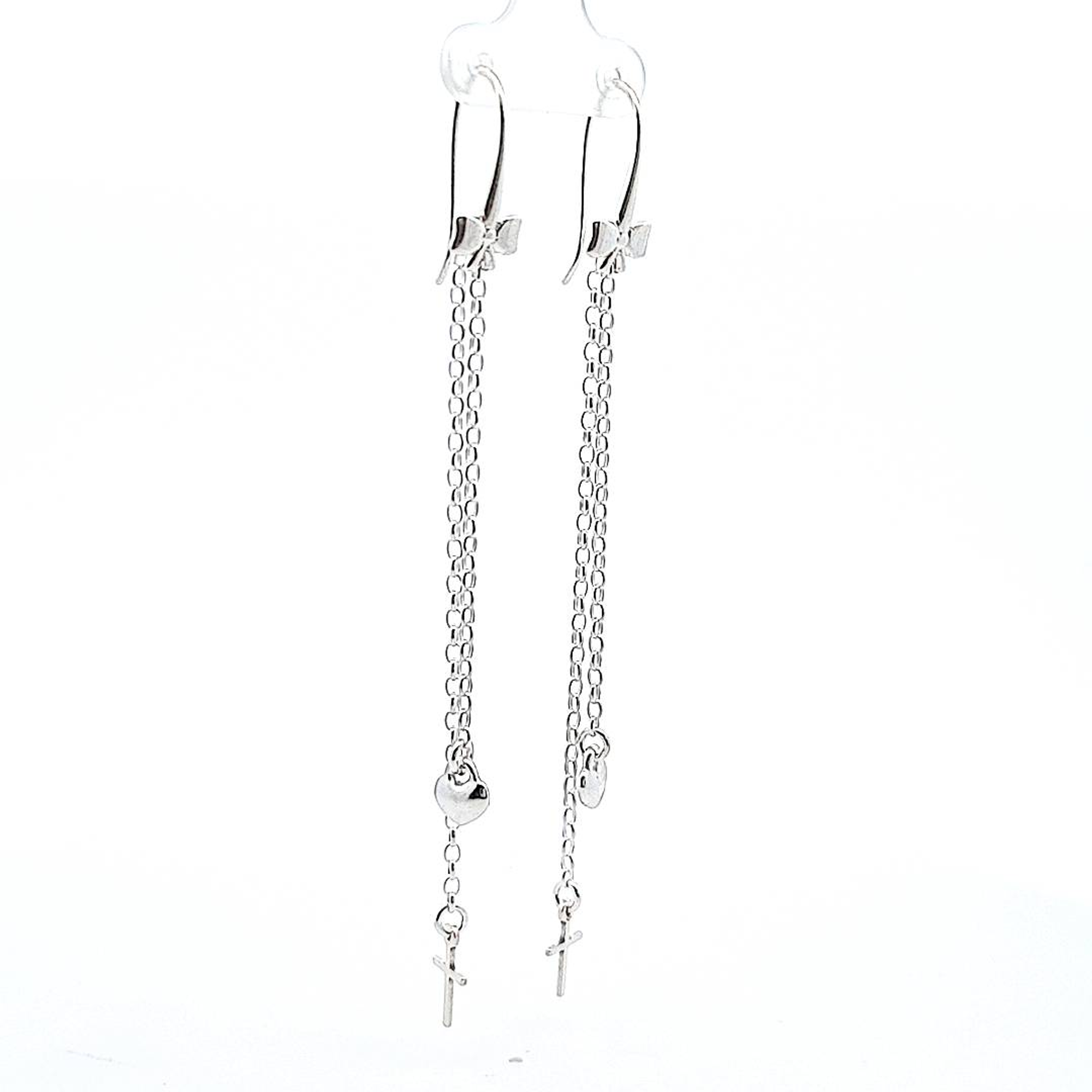 Right side view of Divine Love Symphony Earrings displaying the elegant cross pendant.