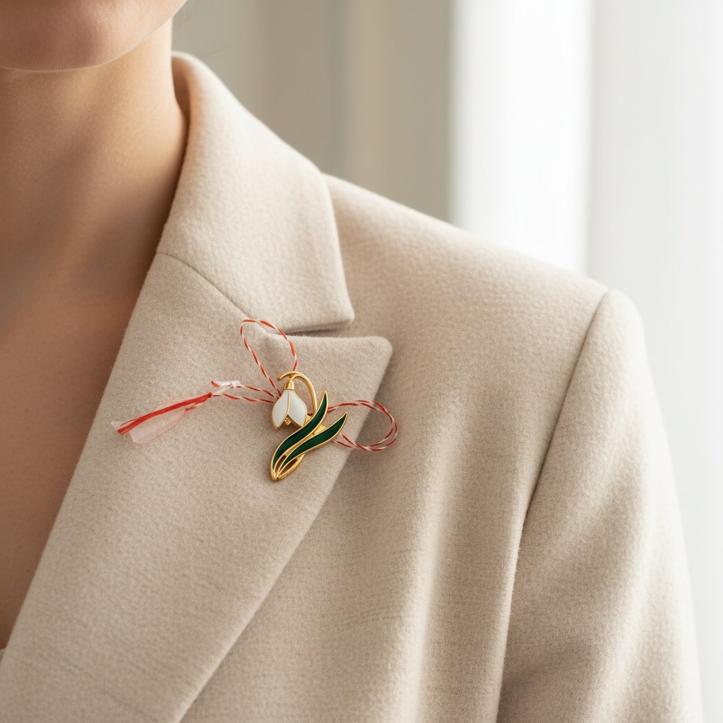 Emerging Snowdrop Martisor Brooch