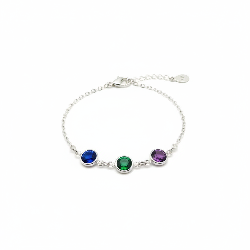 Family Link Bracelet in Sterling Silver with Personalised Birthstones